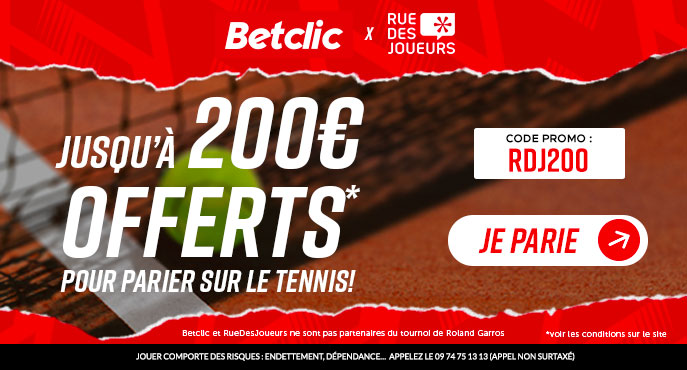 NOUVEAU : 200€ offerts chez Betclic pour parier sur Roland-Garros !