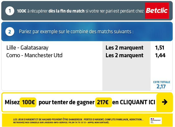 Le dernier COMBI FOOT passé ⇒ Rebelote ce mercredi sur la C1 avec 220€ à gagner ?