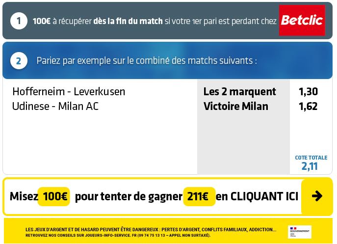Combiné Foot : 211€ à gagner ce dimanche avec le Milan AC et...
