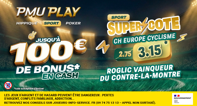 Super Cote⚡PMU PLAY Sport : La cote du pari "Roglic remporte le Clm du ChE" passe à 3,15 !