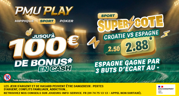 Super Cote⚡PMU PLAY Sport : La cote du pari "Espagne gagne par au moins 3 buts d'écart" passe à 2,88 !