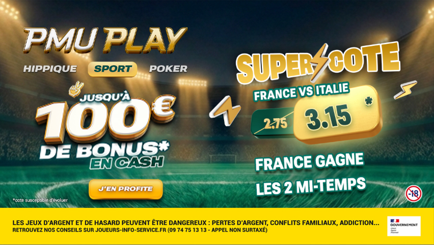 Super Cote⚡PMU PLAY Sport : La cote du pari "La France gagne les 2 mi-temps" passe à 3,15 !
