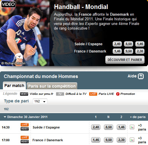 france danemark direct live video score handball