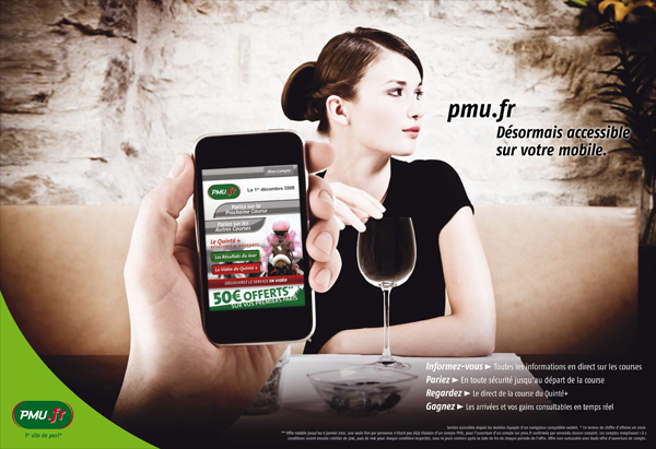 La publicité du site iPhone de PMU Le PMU débarque sur l'Iphone